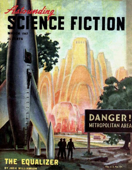 Cover of Astounding Science Fiction, March 1947, art by Hubert Rogers.